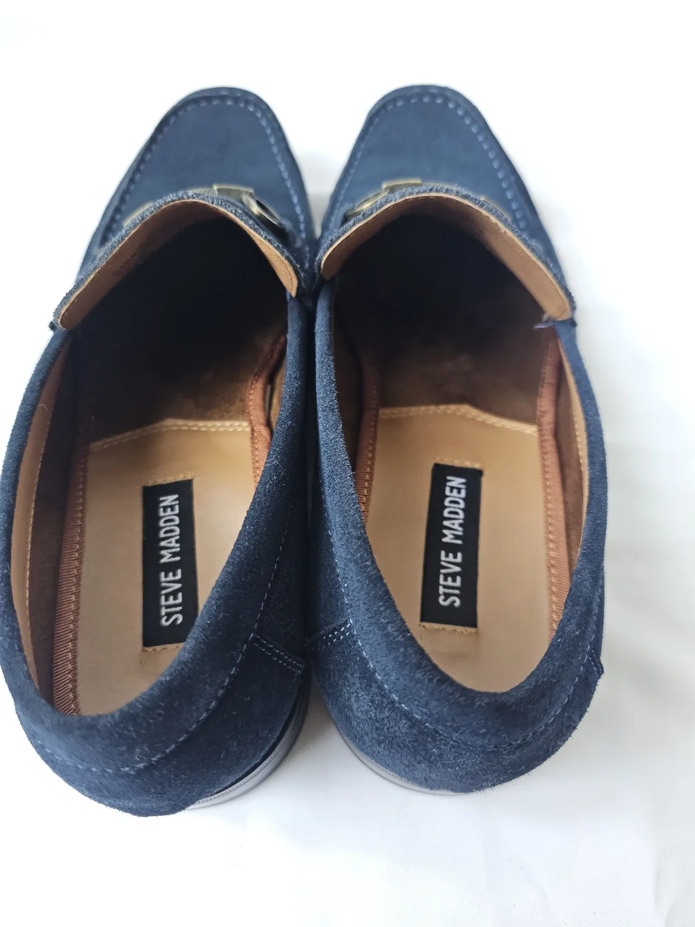 Steve Madden Navy Suede Bit Loafers with Brass Hardware